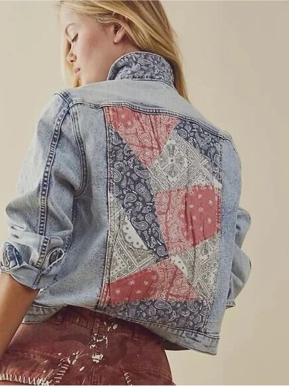 Free People x Driftwood Bandana Trucker Jean Jacket Light Denim - Picture 1 of 4